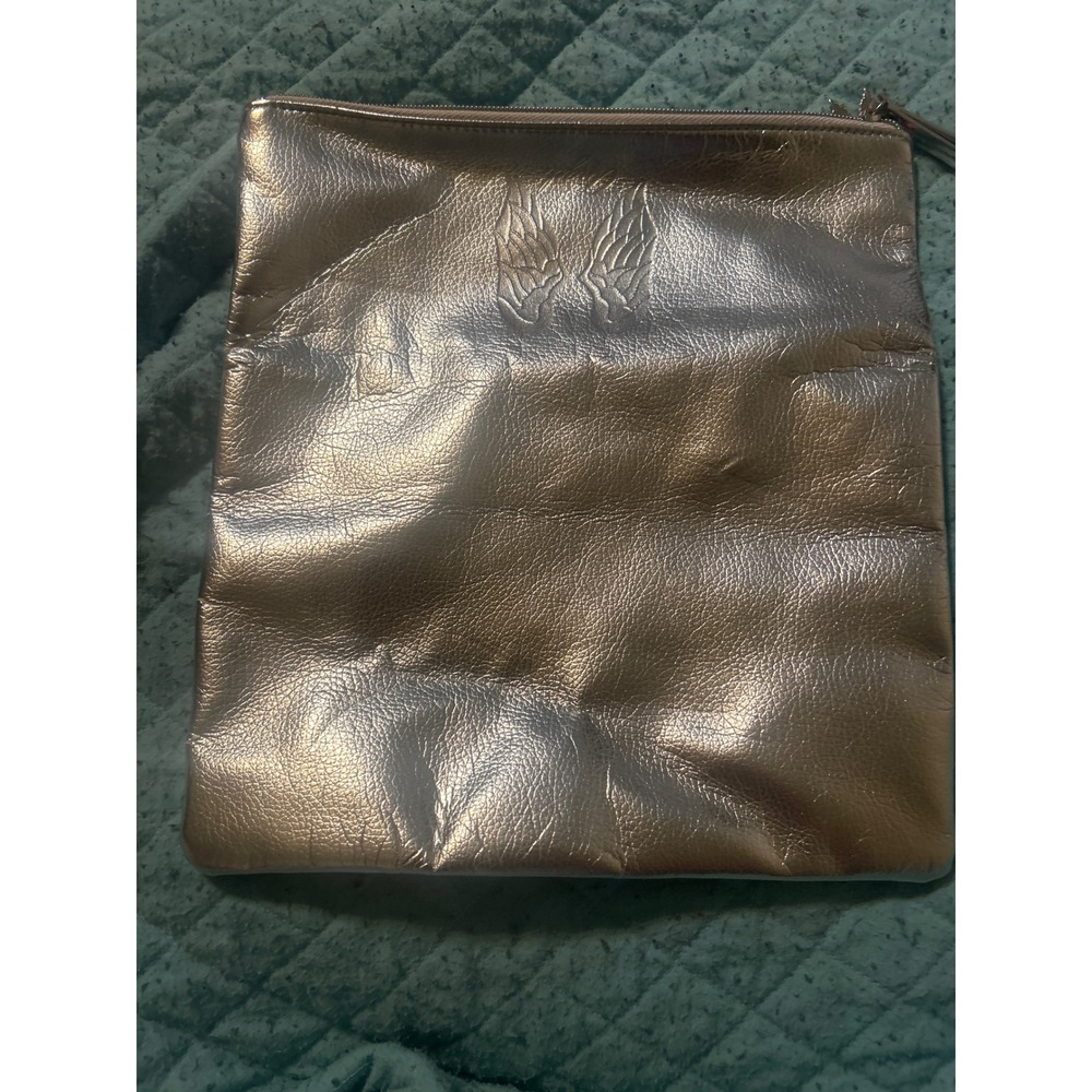 Victorias Secret Metallic Silver Angel Wings Clutch‎ Makeup Bag Zip Top Pouch